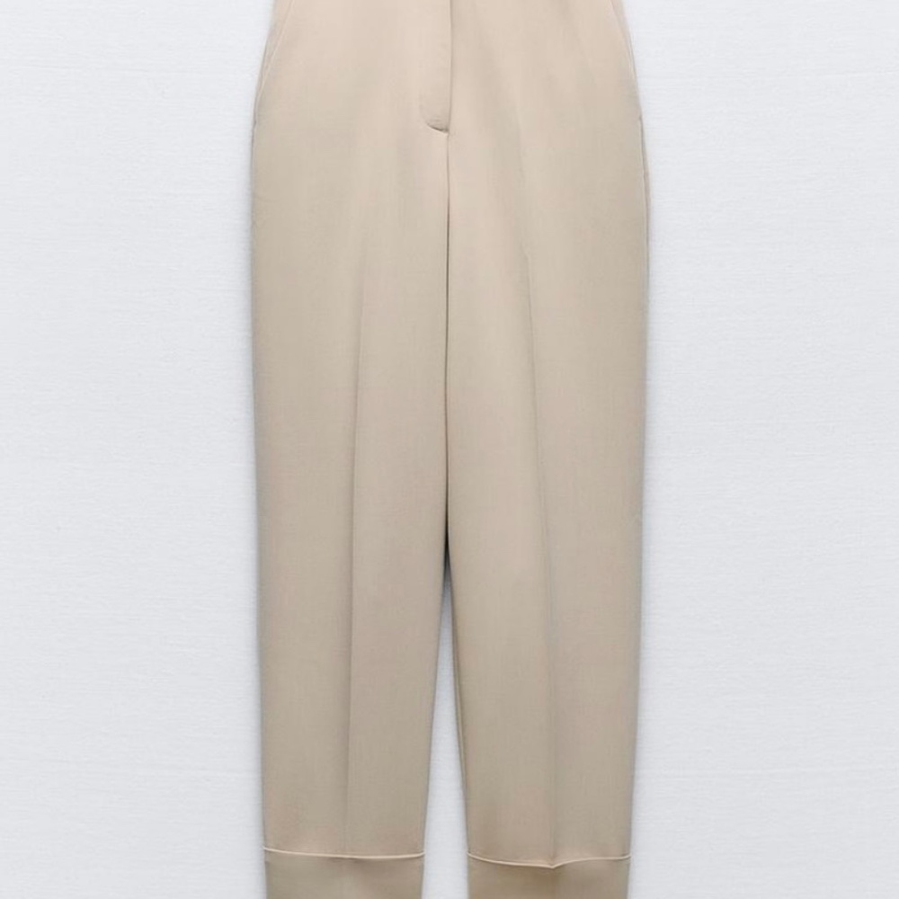 Zara tan wide leg pleated trousers